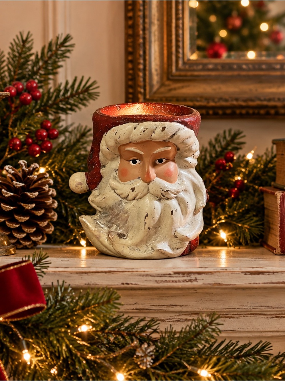 Tii Collections Rustic Tree Santa Candle Holder